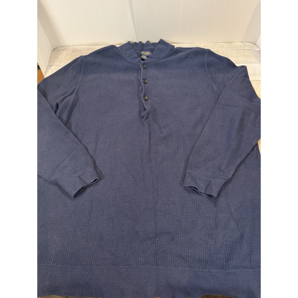 Brooks Brothers Mens 2XLT Navy Waffle Knit Henley Sweater Cotton Wool Tall XXL